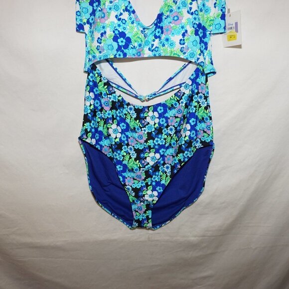 Cyn&Luca NWT One Piece Swimsuit All Over Floral Cutout Monokini Bathing Suit XXL - Picture 4 of 12
